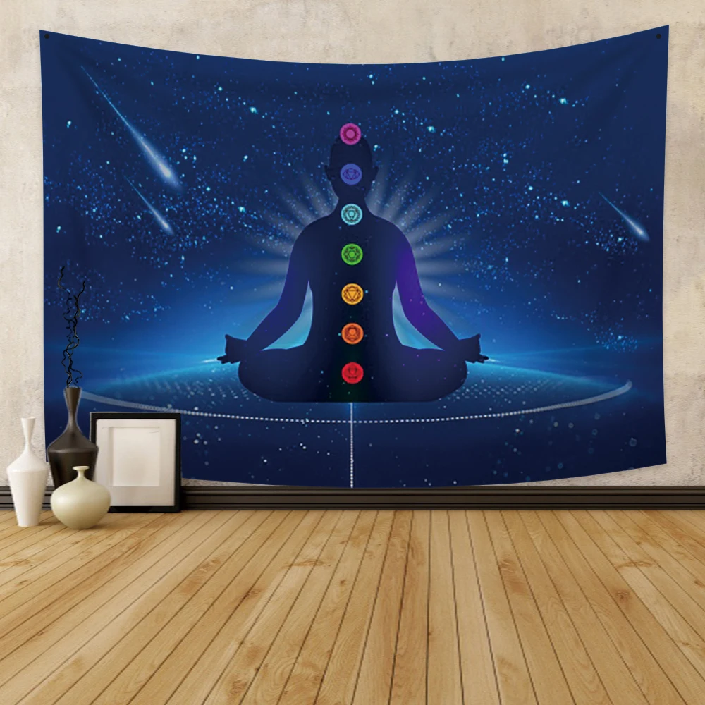 

Laeacco Indian Buddha Statue Meditation Tapestry Wall Hanging Mandala Tapestries Wall Cloth Psychedelic Yoga Wall Hanging