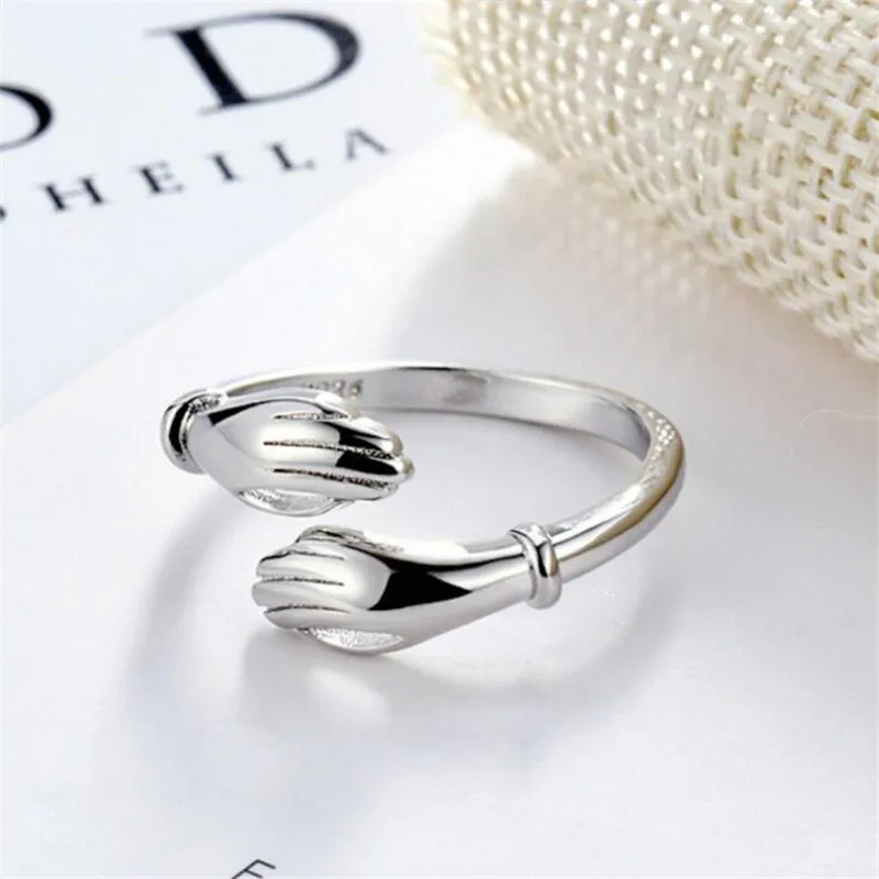 

New Creative Personality Hug Female 925 Sterling Silver Jewelry Romantic Love Hug Cross Popular Exquisite Opening Rings R241