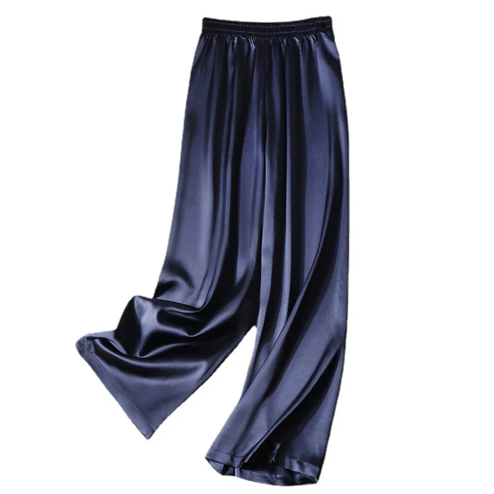 

Women's Summer Pants Silk Satin Loose Casual Solid Color Trousers High Waist Elegant Wide Leg Pants For Women 2021