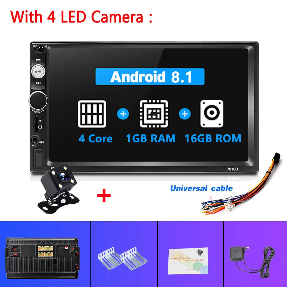 1G 16G 4LED Camera Podofo Android 2 Din car radio 7" MP5 Player 2+32GB ROM Car Multimedia player 2din Autoradio GPS WiFi No DVD FM Audio Stereo - Цвет: 1G 16G 4LED Camera