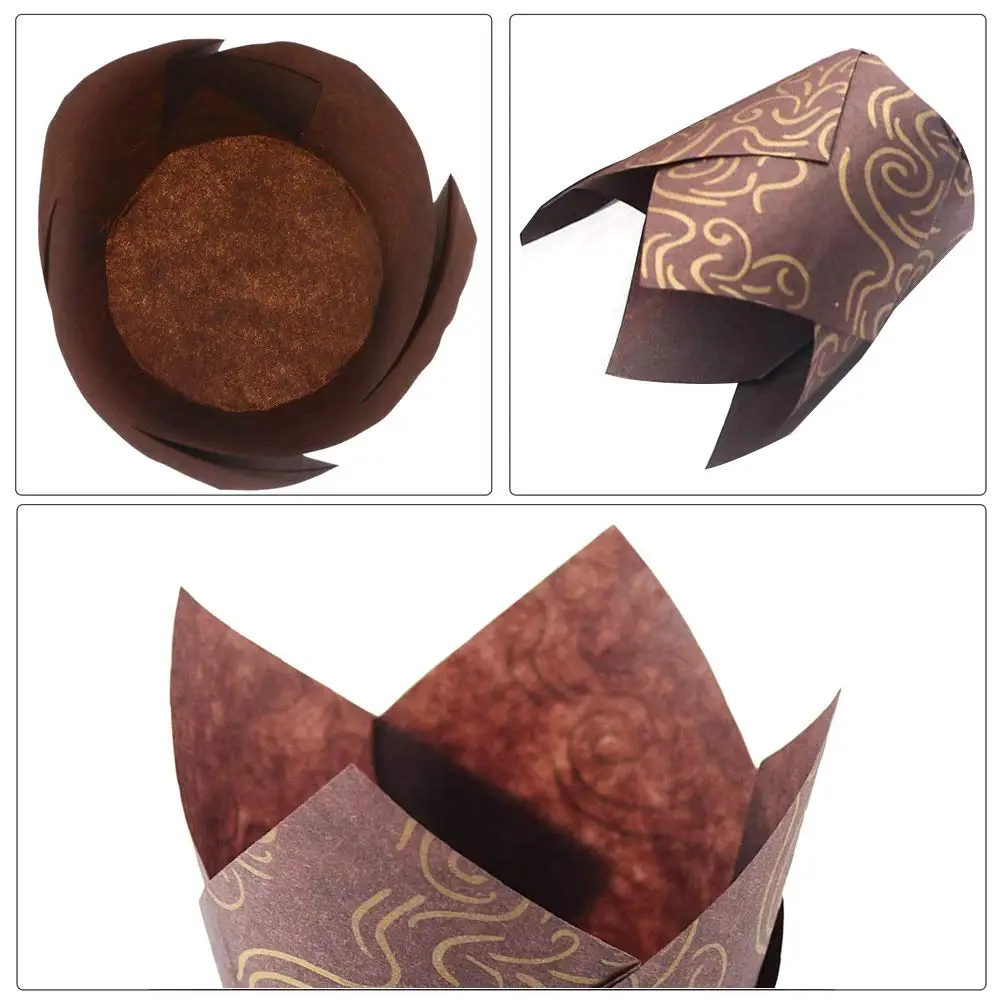 50 Pieces Tulip Cupcake Liner Baking Cups Paper Cupcake Muffin Wrappers Baking Cups Golden Printed for Weddings Birthday Party