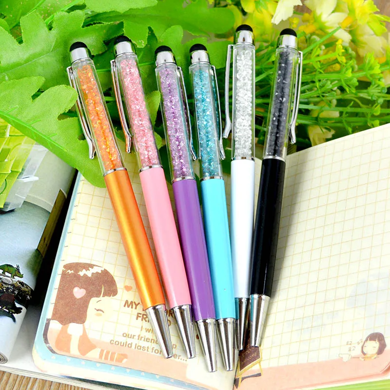 100Pcs Crystal Ballpoint Pen Fashion Creative Stylus Touch Pen For Writing Stationery Office School Black Ink