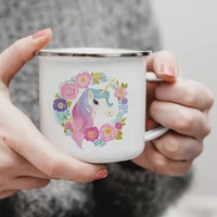 cute unicorn print creative enamel coffee tea cups drinks dessert breakfast milk cup kawaii mugs handle mug drinkware best gifts