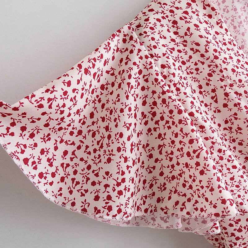 Женское летнее платье мини с цветочным принтом V образным вырезом и коротким