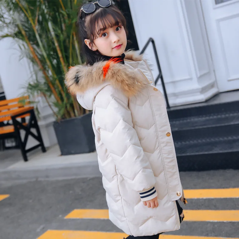 Детская одежда для девочек зимняя куртка пуховик 2018 Новый капюшон с мехом
