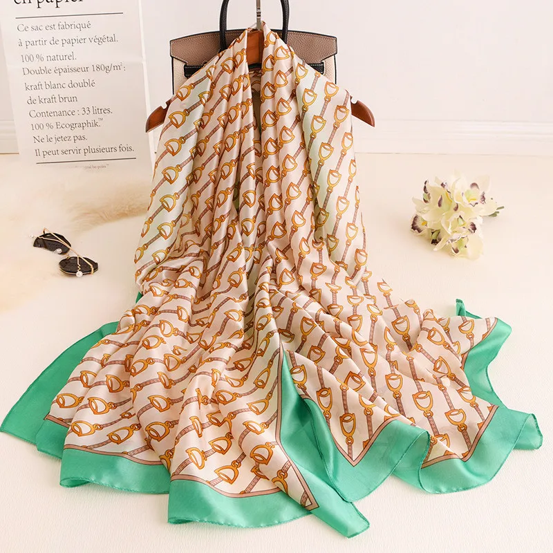 

New style Chinese quality silk women fashion Spring summer autumn and winter lady beach silk Head scarf print beautiful shawl