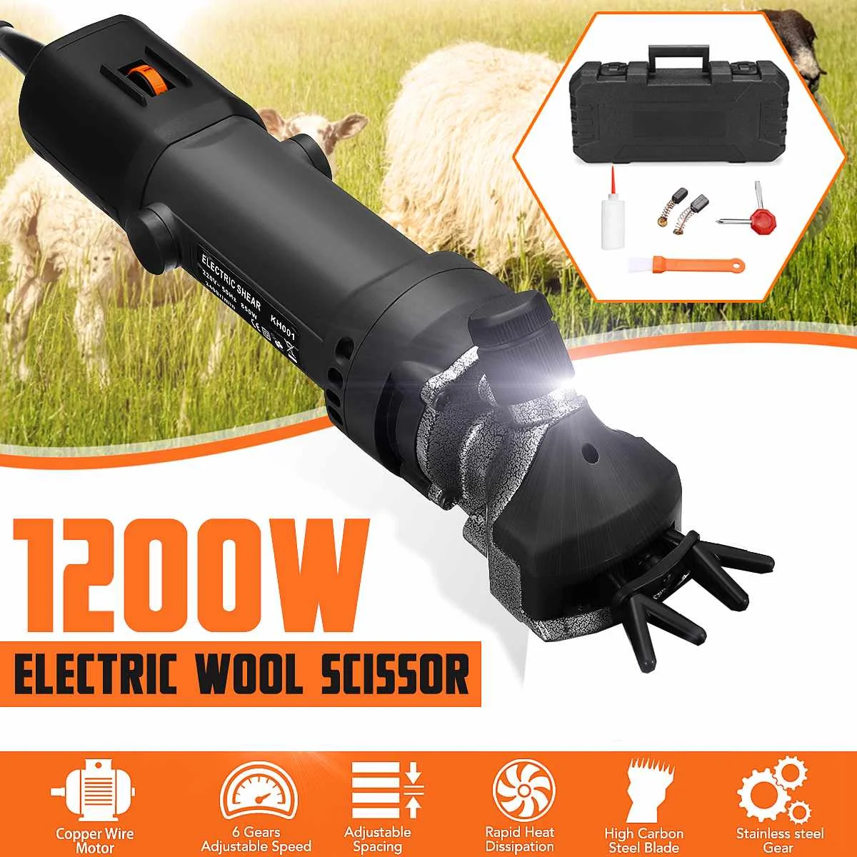 

1200W Electric Sheep Pet Hair Clipper Shearing Kit Shear Wool Cut Goat Pet Animal Shearing Supplie Farm Cut Machine 110/220V+Box