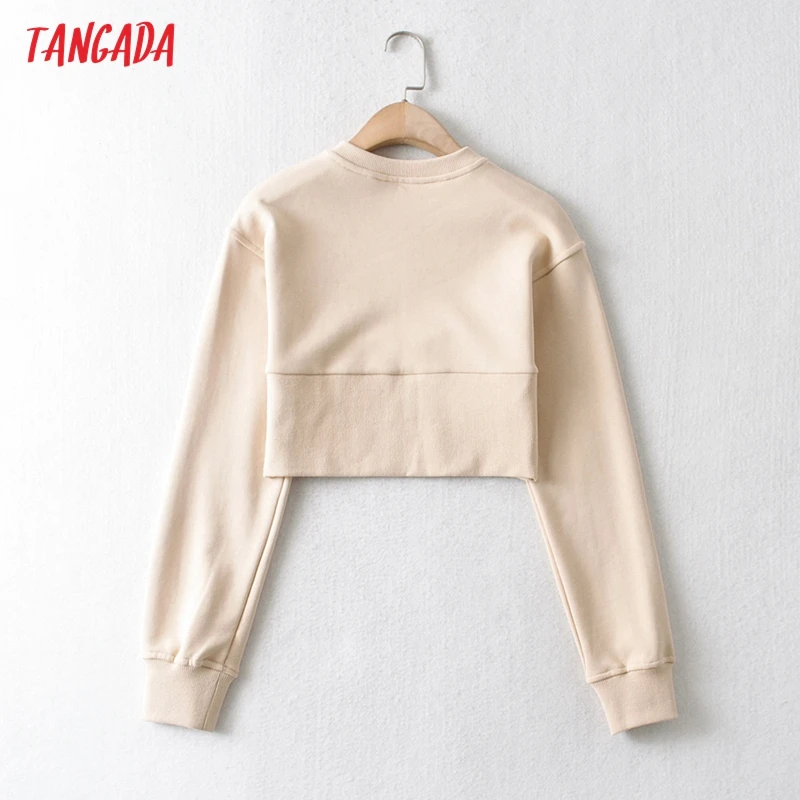 

Tangada Women Fashion Solid Crop Sweatshirts Long Sleeve O Neck Pullovers Female Tops CO7