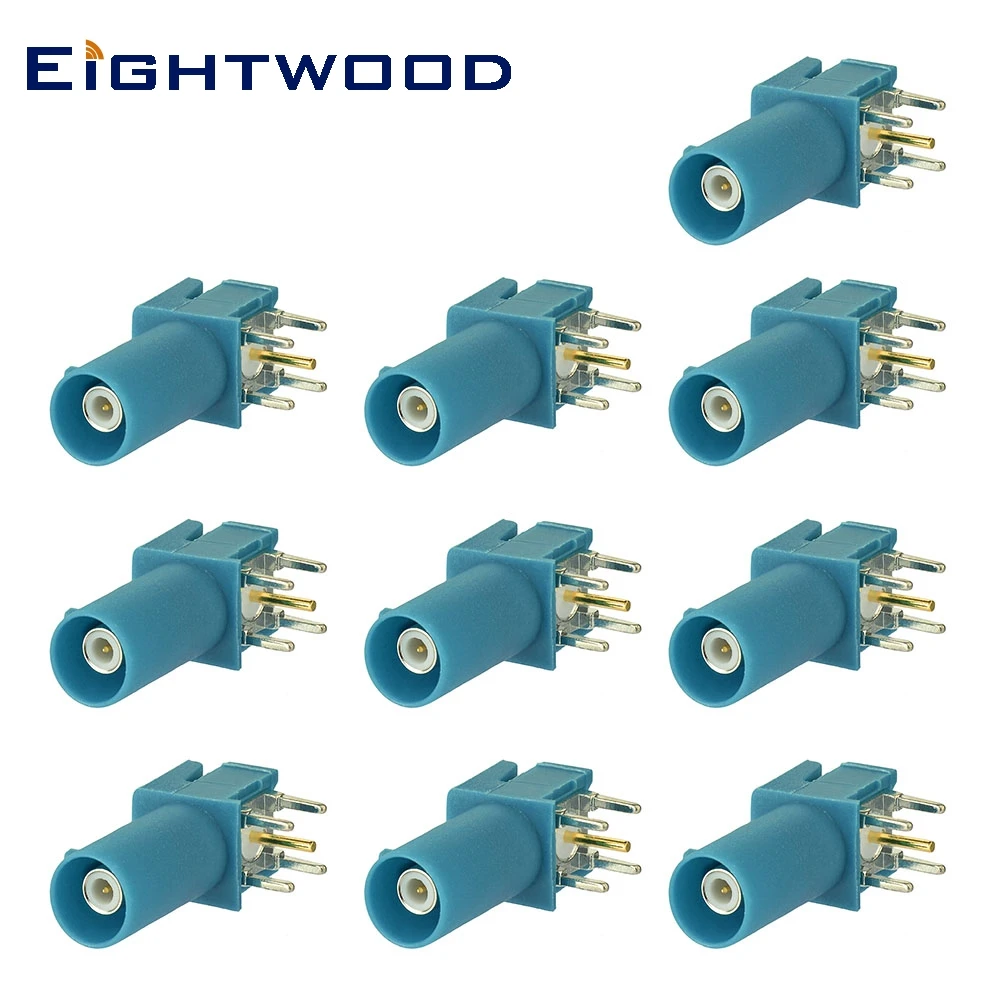 

Eightwood 10PCS SMB Fakra Code Z Plug Male RF Coaxial Connector Adapter PCB Mount Right Angle Water Blue /5021