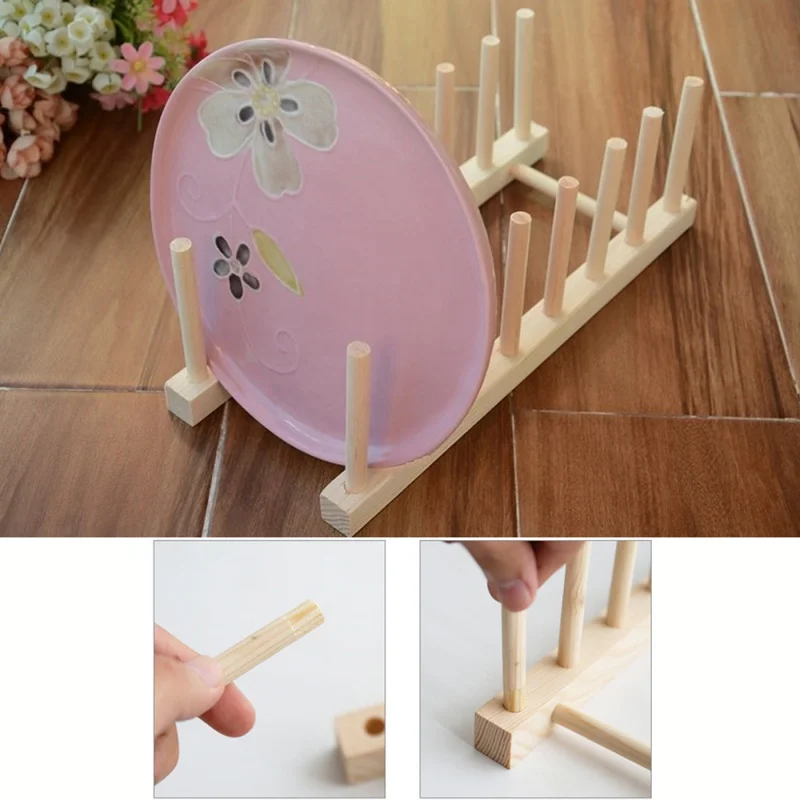 

Wooden Drying Shelf Book Cups Dish Drain Rack Kitchen Lid Holder Organizer Display Sink Stand Drainer Kitchen Accessories
