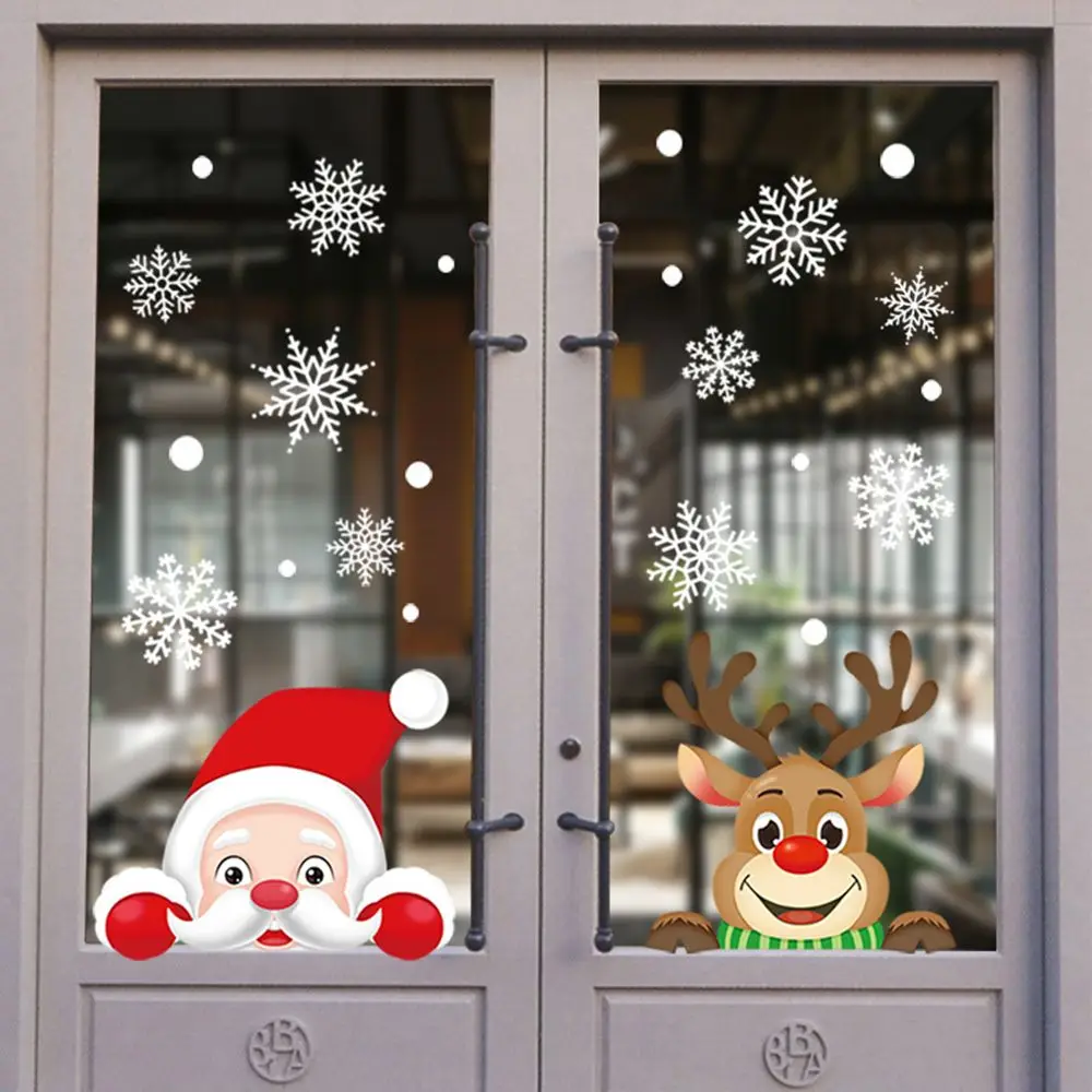 

Santa Clause Waterproof Creative Xmas Wreath Christmas Window Stickers Glass Windows Clings Snowflake Static Sticker