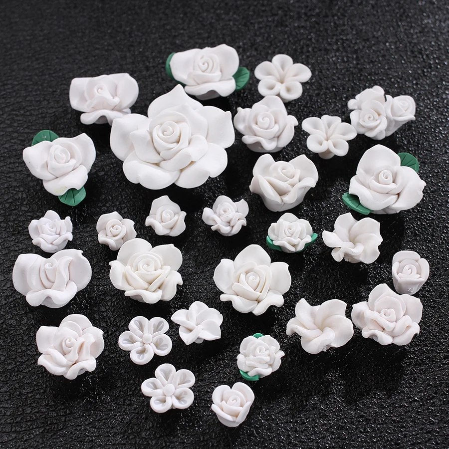 white color 28 шт./лот ручная работа 12-40 мм Flatback Fimo полимерные цветочные шарики из глины амулеты для телефона оболочка Diy ожерелье ювелирные изделия изготовление поставки - Цвет: white color
