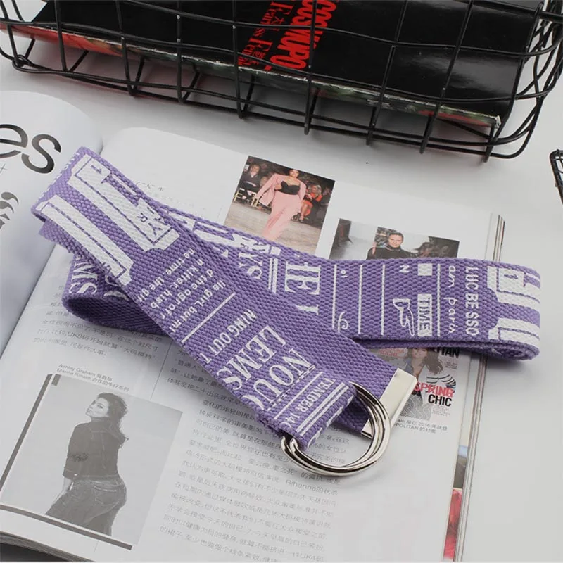 

Lengthen Unisex D Ring 1PC Letters Printed Double Buckle Canvas Belt Popular Korean Student Belt Literary Style Strap