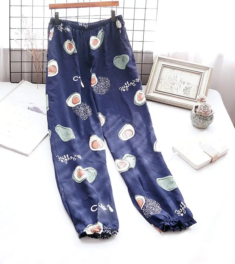 

Women Casual Printed Sleep Bottoms Femme Comfortable Soft Loose Cotton Stain Pants Ladies Fresh Style Elasticity Waists Homewear