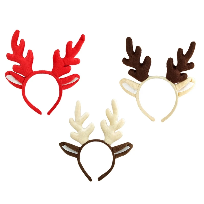 

573B Animal Fluffy Deer Ears Antler Headband for Women Easter Christmas Headwear