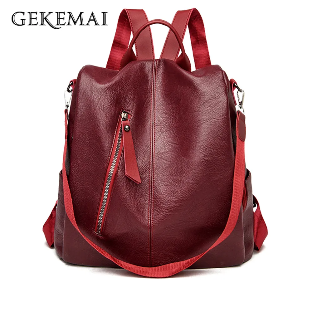 

2021solid Color Designer Women's Backpack Fashion Anti-theft Design Ladies Student School Bags Quality PU Leather Women Backpack