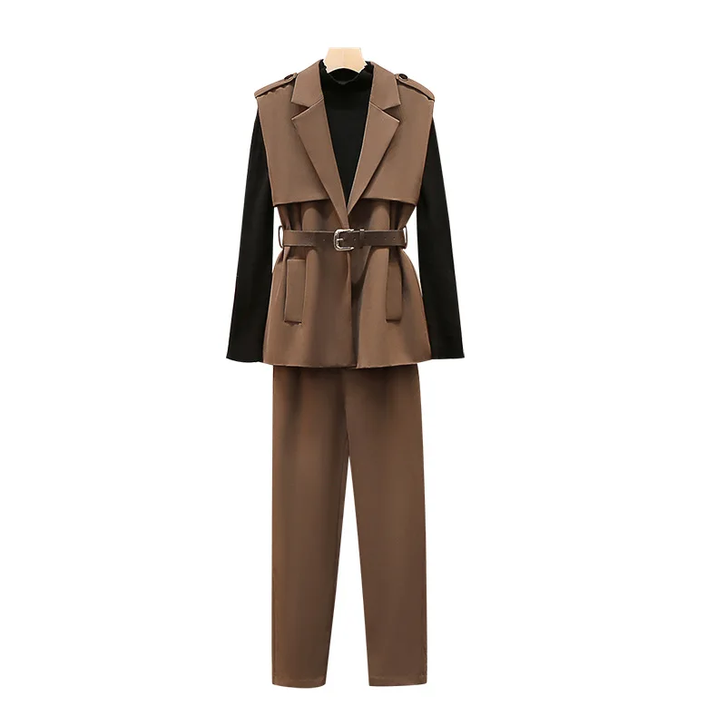 Женский Асимметричный комплект из 3 предметов жилет и брюки однотонный топ