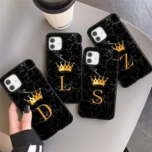 Soft Silicone Black Marble Crown Letter Fashion Phone Case For iPhone 11 12 Pro Max 12 Mini Shockproof Case Soft TPU Back Cover