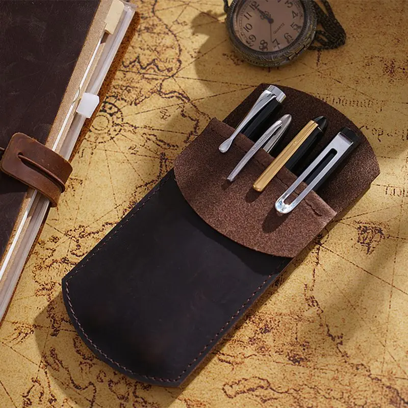 

Portable Work Pouch Pocket Protector Genuine Leather Pencil Case Holder XXUC