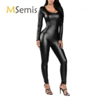 Женские комбинезоны из искусственной кожи с длинным рукавом, комбинезон для вечевечерние, Клубная одежда с круглым вырезом и невидимой молнией на спине, комбинезон для танцев на шесте