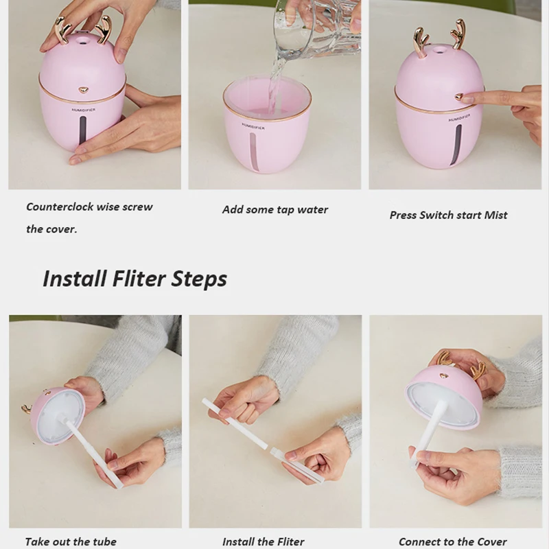 

450ML Air Humidifier USB Aroma Essential Oil Diffuser For Home Office Aromatherapy Humidificador Difusor With nightLight Lamp