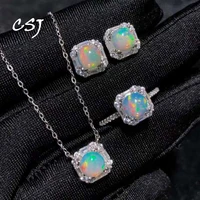 csj natural ethiopia opal jewelry sets sterling 925 silverblack opal gemstone round 6mm for women wedding birthday party gift