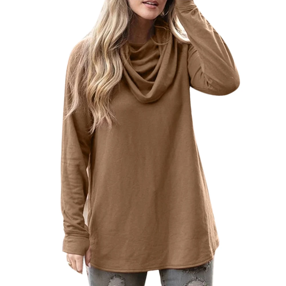 

Plus Size Solid Color Women Tee Shirts Asymmertrical-Collar Long Sleeve Autumn Female Clothes Casual 5XL Ladies Shirts