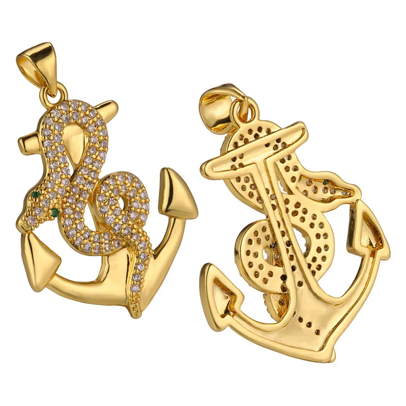 

DIY accessories popular copper micro inlaid Zircon Pendant boat anchor boa constrictor men's Necklace Pendant