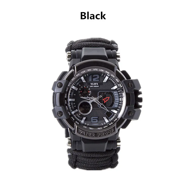 Black Lucky Открытый выживания часы Многофункциональный водонепроницаемый 50 м Паракорд Браслет часы для мужчин женщин Кемпинг Туризм аварийное снаряжение - Цвет: Black