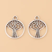 50pcslot tibetan silver life tree round charms pendants beads for diy bracelet earring jewelry making accessories