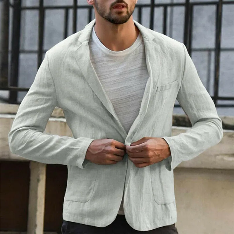 

New Arrival Autumn Men's Jackets Coat Slim Fit Solid Linen Pocket Long Sleeve Outwear Coats Male Casual Jacket freeship