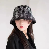 new fashion plaid bucket hats for women girl autumn winter cotton vintage black white lamb bonnet hats gorros mujer invierno