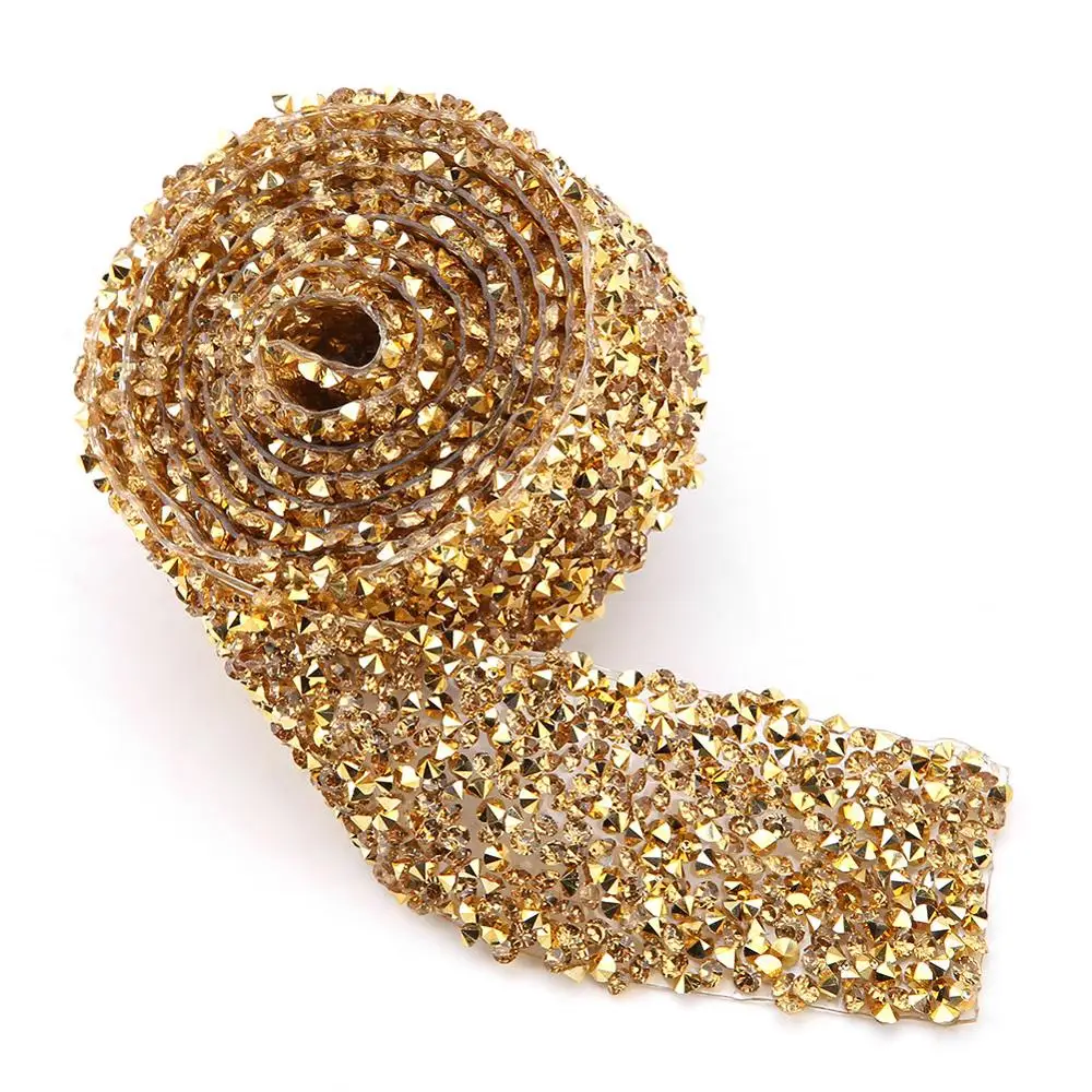 1yard 30mm Diamond Mesh Wrap Roll Sparkle Crystal Rhinestone Ribbon Decoration (Gold) for wedding birthday or other events | Дом и сад