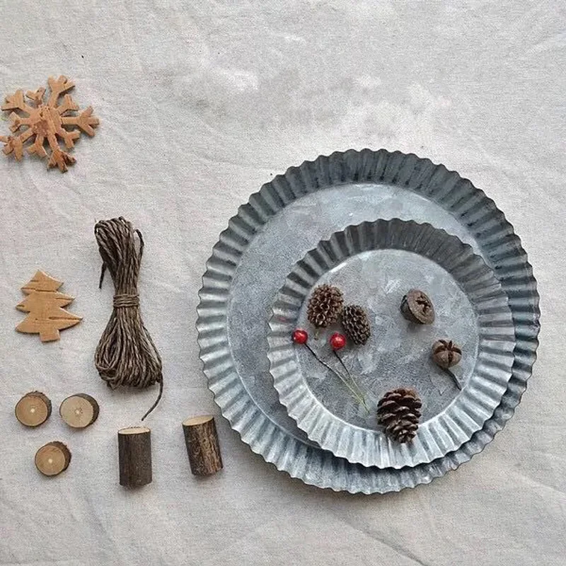 Винтажный серый металлический поднос для хранения винтажный круглый с