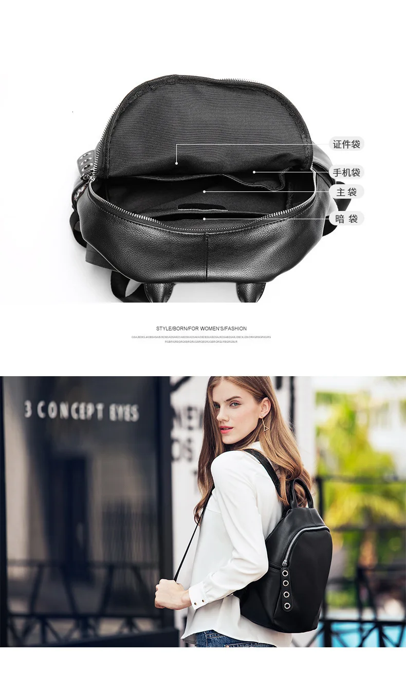 Fashion Both Shoulders Backpack Women Genuine Leather Women's All-match Cowhide Travel School Bags For Teenage Girls Backpacks
