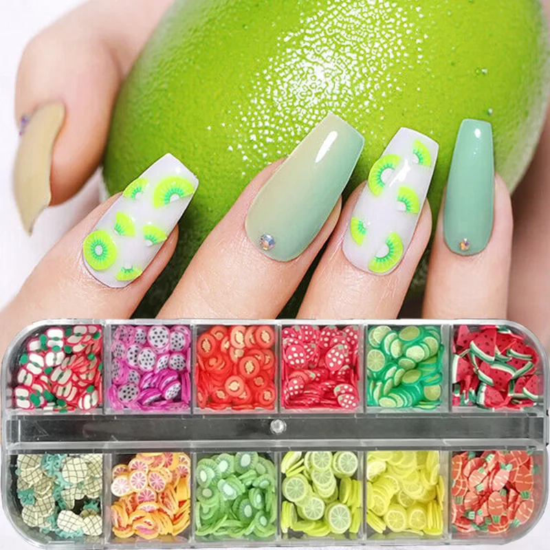 3D наклейки для ногтей с мелкими кусочками фруктов и цветов полимерная глина