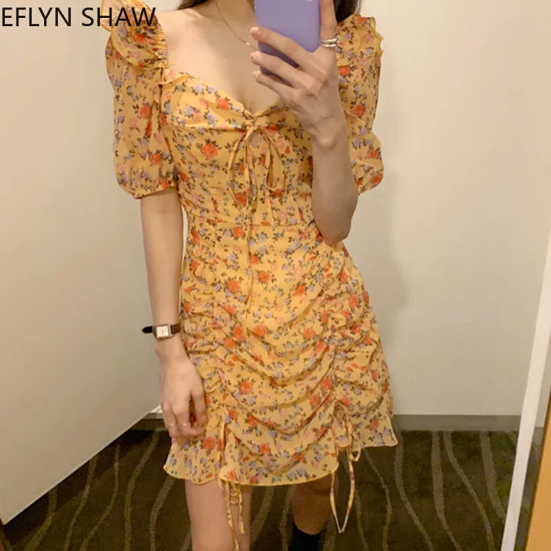 Женское шифоновое мини платье с коротким рукавом повседневное желтое