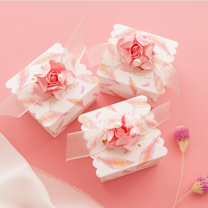 

20pcs/lot Pink Dream candy box Wedding Gift Boxes Lace flowers paper box Chocolate Packaging Boxes gift bags Party Supplies