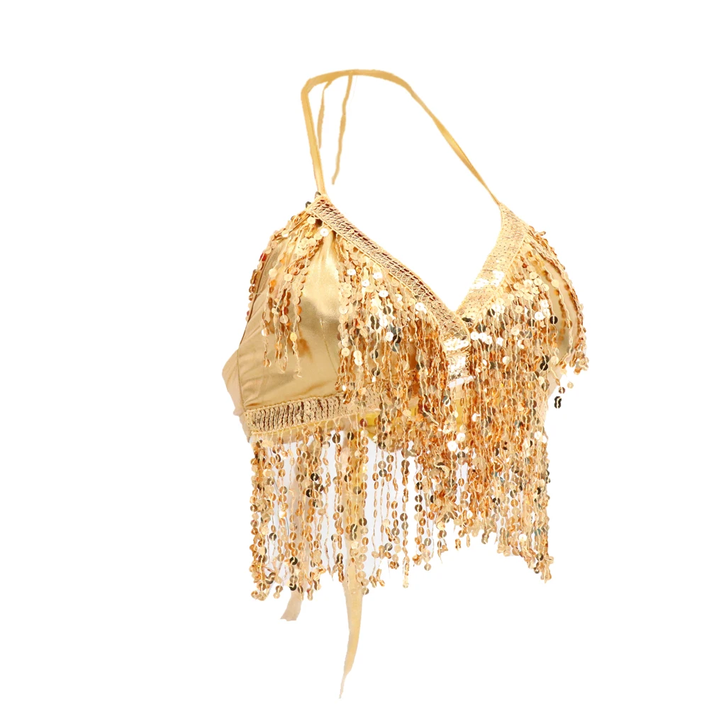 Belly Dance Costume Adjustable Halter Strap Padded Bra Halter Top Sequin Performance Outfits Dancing Parties