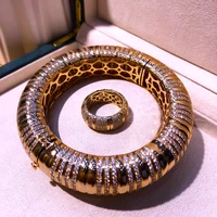 new design luxury dubai big wide round noble bridal bangle ring sets for women bridal wedding full aaa cz bracelet ring sets