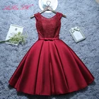 AnXin SH винно-красное цветочное кружевное Атласное Вечернее платье винтажное маленькое платье с круглым вырезом и бантом серое короткое вечернее платье маленькое белое платье