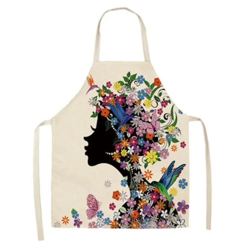 

1Pcs Women Printed Aprons Kitchen Cotton Linen for Ladies Home Cleaning Cooking Baking Waist Hairdresser's Goods Japanese New