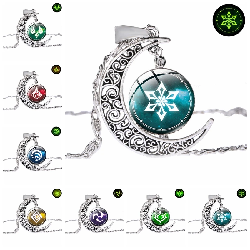 Светящееся ожерелье в стиле аниме Genshin светящееся с глазами Бога водным ветром