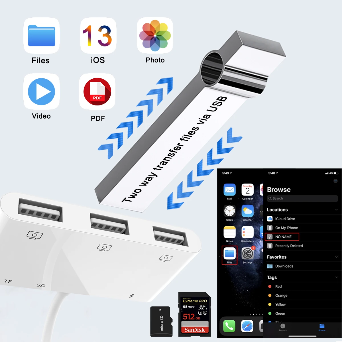 Адаптер для камеры Sindvor OTG USB 6 в 1 lightning micro SD TF card reader комплект iphone ipad apple ios 13
