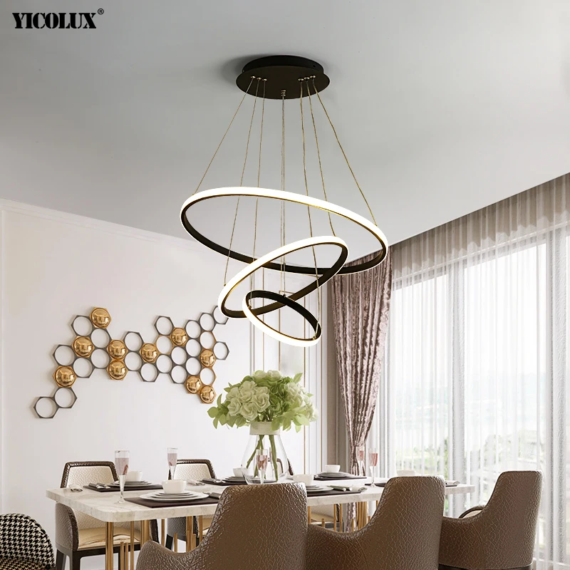 Simple New LED Modern Chandeliers Lights Living Dining Room Bedroom Home Hanging Indoor Lighting Black White Lamps With Remote