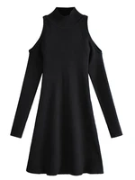 women 2021 fashion stretchy slim cut out knit dress vintage high neck long sleeve female dresses vestidos