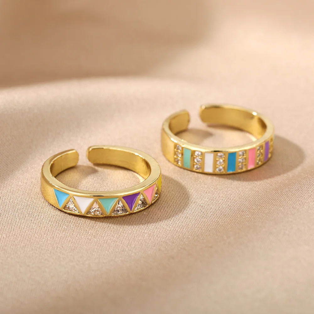 

Multicolor Geometric Zircon Rings For Women Stainless Steel Enamel Dripping Oil Square Triangle Finger Ring Bohemian Jewelry