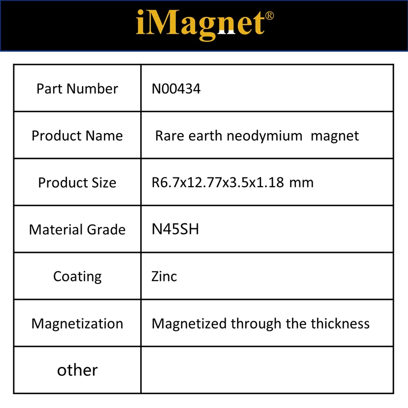

N00434 30/100/200pcs N45SH Block strong Rare Earth Neodymium Magnet,R6.7x12.77x3.5x1.18mm,Cuboid Ndfeb Magnet