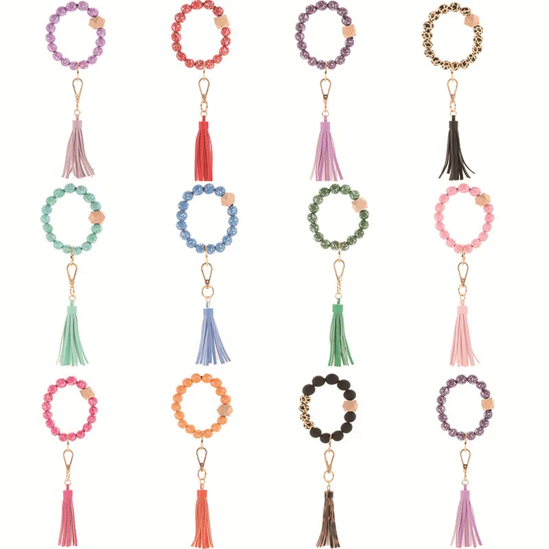 Новинка 1 шт. брелок с кисточкой деревянные бусины браслет на запястье для ключей