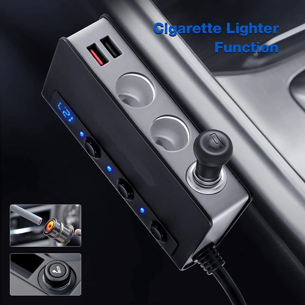 

12V/24V QC3.0 Cigarette Lighter 3 Socket 180W DC Power Adapter USB Car Fast Charger